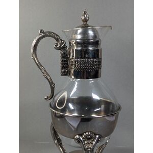 Vintage‎ Silver Plate & Glass Coffee /Tea Carafe Pitcher with Warmer Stand